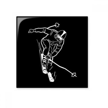 Imagem de Esqui preto com estampa de esporte de inverno azulejo brilhante decalque vitrificado pedra adornada