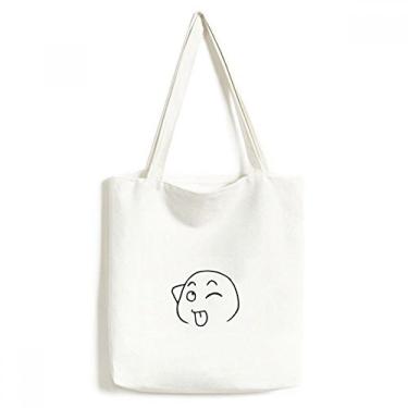 Imagem de Bolsa sacola de lona preta com estampa feliz Stick Tongue Out, bolsa de compras casual