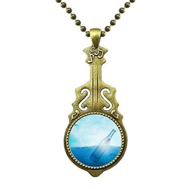 Imagem de DIYthinker Colar de garrafa de vidro oceano natureza ciência joia antiga pingente de música de guitarra