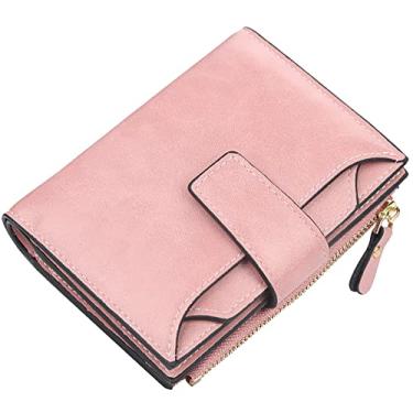 Imagem de Carteiras femininas de couro com bloqueio de RFID, carteira multifunções, três dobras, carteira de motorista, bolsa de cartão para troca de cartões, rosa claro, tamanho único