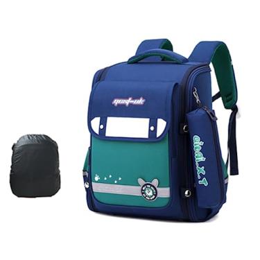 Imagem de NEARAY Mochila De Lazer Com Redução De Carga, Mochila Para Estudantes Universitários Criativos De Moda Para Viagem, Mochila Para Notebook à Prova D'água, Capa De Chuva Gratuita (Azul escuro com verde)