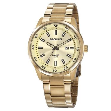 Imagem de Relógio Masculino Seculus Long Life Casual Aço Dourado - 20786GPSVDA2