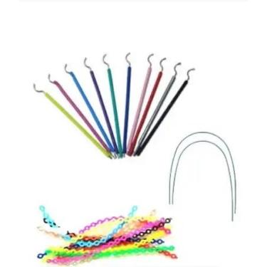 Imagem de Kit Borrachinha de Aparelho Dental Liga de Aparelho 03 Palitos + 02 Fios 14mm + 06 Tiras Trançada (03 Pares)