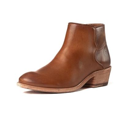 Imagem de Frye Carson Botas femininas feitas de couro macio de flor integral com detalhes emblemáticos de inspiração ocidental e forro de couro flexível – altura do cano de 10 cm, Caramelo (couro valon), 38