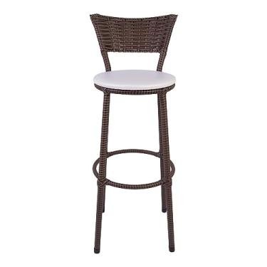 Imagem de Banqueta Alta Com Encosto e Revestimento em Junco Bancada Balcão Cozinha Área Gourmet (Branco)