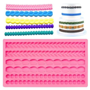 Imagem de Molde de borda de bolo de corda e tira de folhas para decoração de bolos da Garloy, o molde de fondant de pérola de grau alimentício antiaderente molde de silicone para projetos de