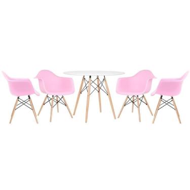 Imagem de Mesa Redonda Eames 100 Cm Branco + 4 Cadeiras Eiffel Daw Rosa Claro Rosa Claro
