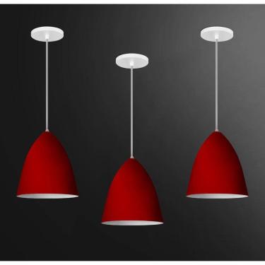 Imagem de Kit 3 Lustres Pendentes Estilo Vegas Vintage Vermelho Com Branco