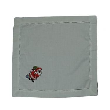 Imagem de Guardanapo De Linho Natal Branco Bordado Com Papai Noel 45x45 Cm