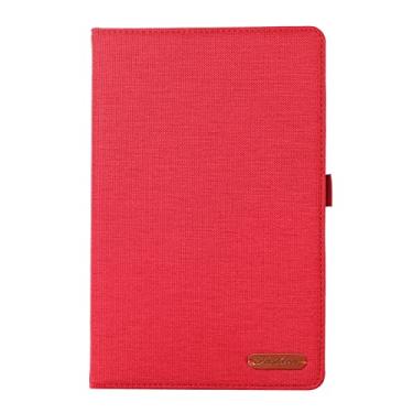 Imagem de AMAAE Capa para tablet compatível com Lenovo Tab M9 capa 9 polegadas (TB-310FU) lançado em 2023, capa protetora com suporte dobrável capa de impressão de tecido com despertar automático com compartimentos para cartões (cor: vermelho)