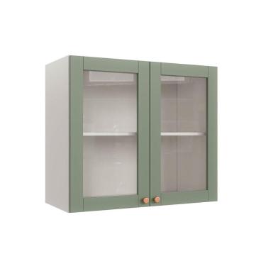 Imagem de Armário Aéreo 2 Portas 80cm com Porta de Vidro Arizona Cabecasa Madeiramadeira Branco/Menta