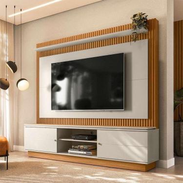 Imagem de estante para home theater e tv até 75 polegadas guararapes 2 pt nature e off white