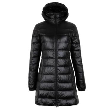 Imagem de Niiyyjj Jaqueta feminina plus size grossa longa jaqueta feminina ultra leve chapéu feminino casaco destacável, Preto, 3G