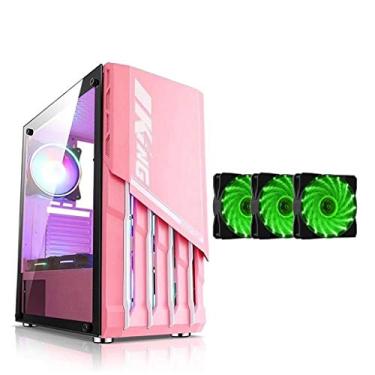 Imagem de Gabinete Gamer ATX Case, Mid-Tower PC Gaming Case ATX/M-ATX/ITX - Front I/O USB 3.0 Port - Tempered Glass Side Panel - Support Water Cooling - With Green Fan (Style : 4 fan)