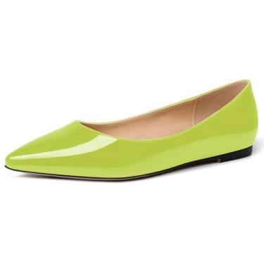 Imagem de WAYDERNS Sapatos rasos femininos casuais para encontros com bico fino e envernizado, Amarelo, verde, 12