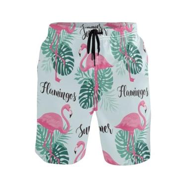 Imagem de GuoChe Calção de banho masculino flamingo esperança palmeira tropical secagem rápida bermuda de banho masculina calção de banho de malha, Flamingo Hope Palm Tropical, P