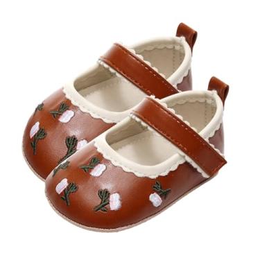 Imagem de Sapatos de meias infantis com estampa floral, sapatos de princesa, sandálias de primeira caminhada com gancho, Marrom, 6-12 Meses