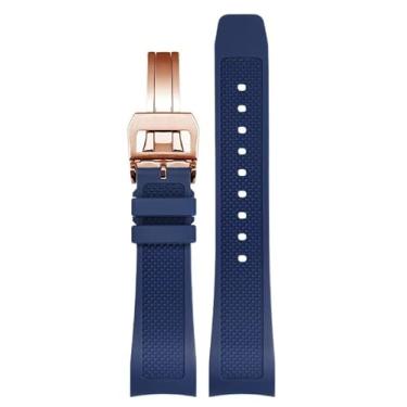 Imagem de DJDLFA Pulseira de relógio de borracha 22 mm para Iwc IW390502 IW390209 Pulseira de relógio fecho dobrável extremidade curva cinto de relógios de pulso (cor: dobra rosa azul, tamanho: 22mm)