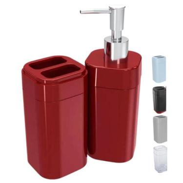 Imagem de Kit Acessórios Banheiro Porta Escova E Sabão - Vermelho - Coza/Brinox