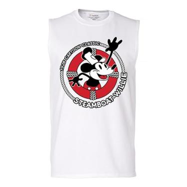 Imagem de Camiseta masculina Steamboat Willie Life Preserver Muscle Funny Classic Cartoon Beach Vibe Mouse in a Lifebuoy Silly Retro, Branco, GG