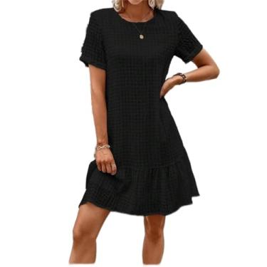 Imagem de Camisa Feminina Solid Ruffle Hem Smock Dress (Color : Black, Size : M)