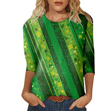 Imagem de Camisetas femininas do Dia de São Patrício Shamrock Lucky camisetas túnicas verdes com gola redonda básica, Amarelo, M