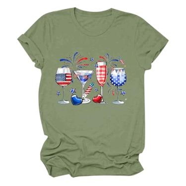 Imagem de Camiseta feminina de 4 de julho Vermelho-Branco-Azul Gola Redonda Manga Curta Roupas Dia Independente, Verde menta, G