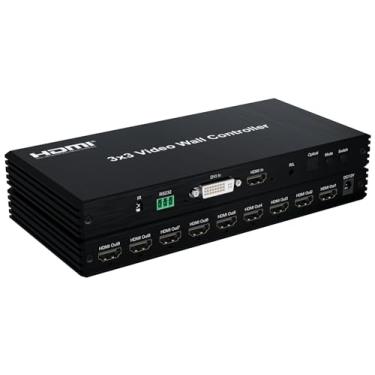 Imagem de 3x3 HDMI video wall controller, DVI wall processor with audio 1080P 60Hz 2x2 2x3 2x4 1x3 1x4 1x5 TV Wall 9 Screen Video Wall Stitching Processor TV Splicing Box 180 Degree Rotate