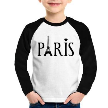 Imagem de Camiseta Raglan Infantil Paris Torre Eiffel Manga Longa - Foca Na Moda