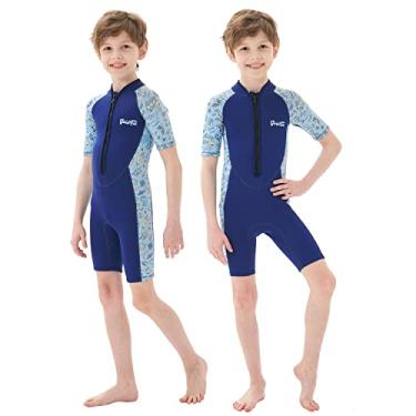 Imagem de Goldfin Roupa de mergulho infantil para meninos e meninas, roupa de mergulho infantil de 2 mm de neoprene com zíper frontal para manter quente para hidroginástica, mergulho, surfe, natação