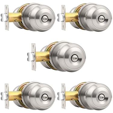 Imagem de Fechaduras de porta de privacidade Probrico de níquel acetinado, pacote com 5, Puxador, Door Knob-Style 609, Satin Nickel Knob-609
