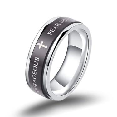 Imagem de LAFATINA Lords Prayer Cross Spinner Anel masculino feminino de aço inoxidável religioso Fidget Bands para Páscoa, Natal, aniversário, tamanho 7-12, aço inoxidável