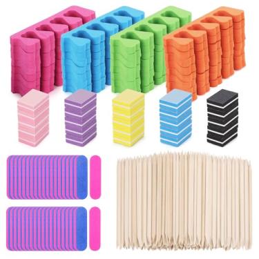 Imagem de Conjunto de 273 peças de separadores de dedos - ferramentas de festa de spa de unhas, mini bloco de buffers de unha, palitos de unhas laranja pedicure madeira cutícula empurradores