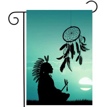 Imagem de ShineSnow - Bandeira de Jardim Azul Tribal com Cultura Indiana Nativa Americana, 30 x 45 cm, Poliéster Dupla Face para Decoração de Casa e Jardim