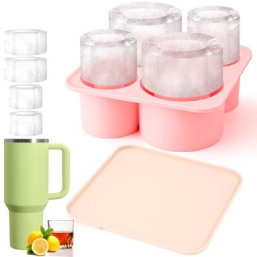 Imagem de AILOVETECK Bandeja de cubo de gelo para copo Stanley de 590 a 1,134 g, molde de gelo de silicone para copo Stanley, uísque gelado, coquetéis, bebidas, café (rosa)