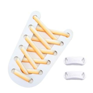 Imagem de Fashion white Matching colors Elastic shoelaces men and women 8MM wide flat Quick shoelaces sneakers No tie Shoe laces(White beige yellow)