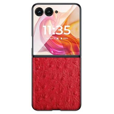 Imagem de LTLMYDAM Capa fina para Moto Razr 50Ultra/50, capa de couro genuíno de luxo, proteção de alívio de avestruz, capa traseira feita à mão, vermelha, 50Ultra