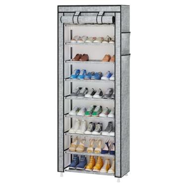 Imagem de Calmootey Organizador de sapateira de 9 níveis, prateleira de sapato portátil com capa de tecido não tecido para armário, corredor, quarto, entrada, cinza cinza