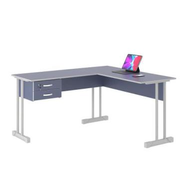 Imagem de Mesa de Computador em L Office Azul 2 Gavetas Florida - Mais de Casa