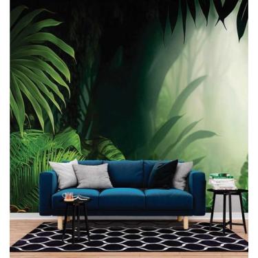 Imagem de Papel de Parede 3D Painel 2,5M Folhas Floresta Tropical Vivo Folhagem 