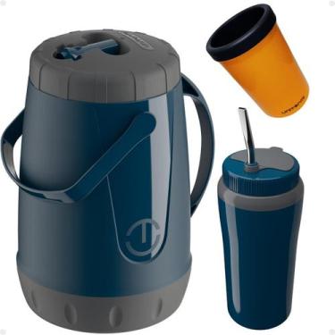 Imagem de Kit Garrafa Jarra Pávia 2,5 Litros + Copo Térmico 650ML com Bomba Inox