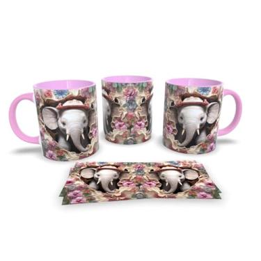 Imagem de Caneca Rosa de Porcelana Personalizadas Arte em 3D Animais (Elefante)