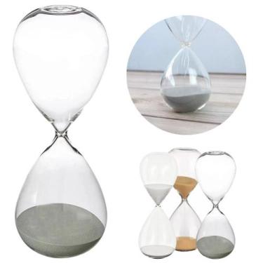 Imagem de Ampulheta Decorativa 15 Minutos 16cm Areia Branca Dourada Prata Tempor