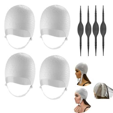 Imagem de Kit com 4 Toucas Para Mechas Luzes Siliconada Com Agulha Profissional 