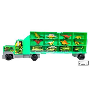Imagem de Dino Cart Braskit Carreta com Carrinhos Helicoptero e Dinossauros