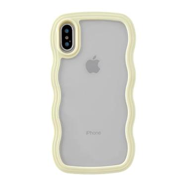 Imagem de Caseative Capa para iPhone X/Xs, linda moldura ondulada encaracolada à prova de choque macia compatível com capa para iPhone (amarelo, iPhone X/Xs)
