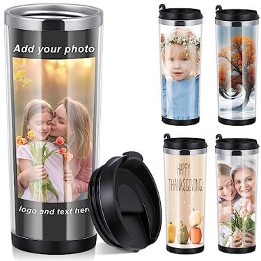 Imagem de Lallisa 4 peças de caneca de viagem com foto copos personalizados 340 g foto personalizada copo de aço inoxidável inserção caneca de parede dupla copo isolado caneca de viagem para dia dos namorados