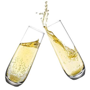 Imagem de Yaschmo Conjunto de 4 taças de champanhe sem haste com taças de cristal, taças de champanhe de 290 ml, para decoração de festa de casamento e chá em casa