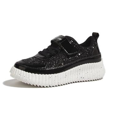 Imagem de LUCKY STEP Tênis de corrida infantil com glitter, trançado, brilhante, brilhante, princesa, escolar, atlético, caminhada, para crianças/meninos/meninas, Glitter preto, 2 Little Kid