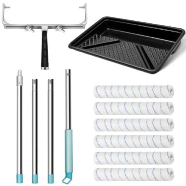 Imagem de Zhanmai Kit de rolo de pintura grande 13 peças com moldura de rolo ajustável de 30 a 45 cm, haste de extensão de aço de 30 a 1,5 m, 6 peças, mangas de rolo de tinta de microfibra de 45,7 cm, bandeja